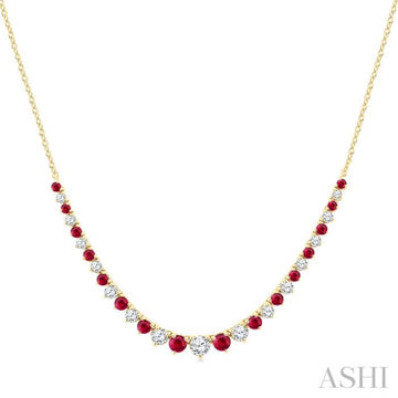 1.7 MM - 3 MM Round Shape Ruby and 3/4 Ctw Round Cut Diamond Precious Riviera Necklace in 14K Yellow Gold